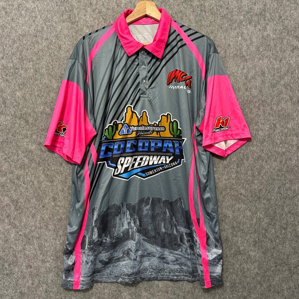 K1 Racegear Cocopah Speedway Racing Polo Shirt Mens 2xl Grey Pink Imca Official